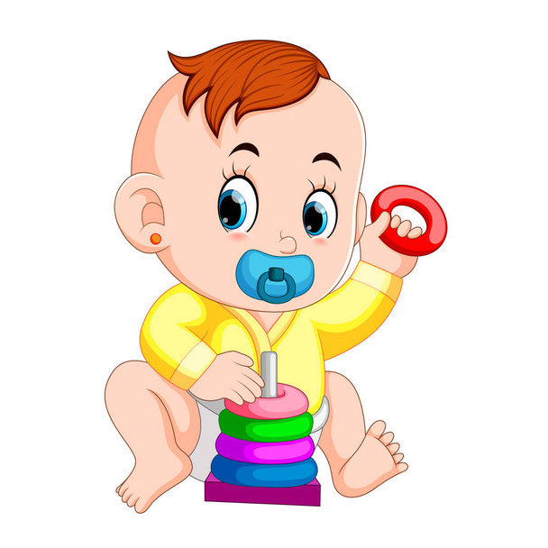 the baby likes play with donut puzzle - Vector, Image