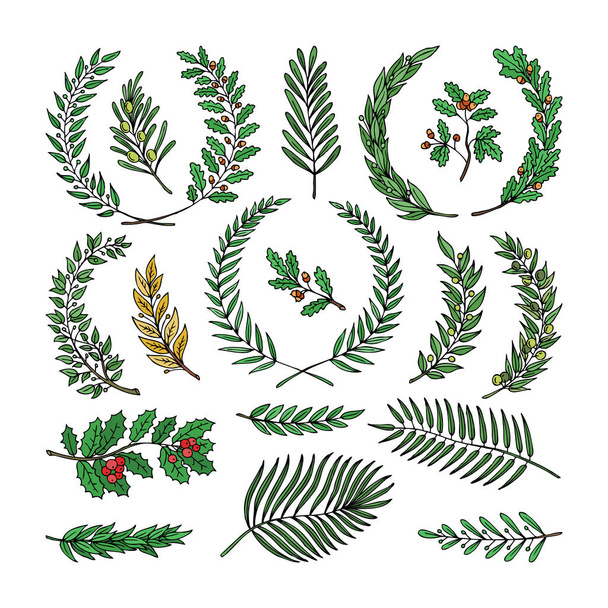 Wreath vector tree branch herald wreathed decoration with wreathen olive leaves and wreathed flaurel decor illustration set of heraldry greek award decoration isolated on white background - Vektör, Görsel