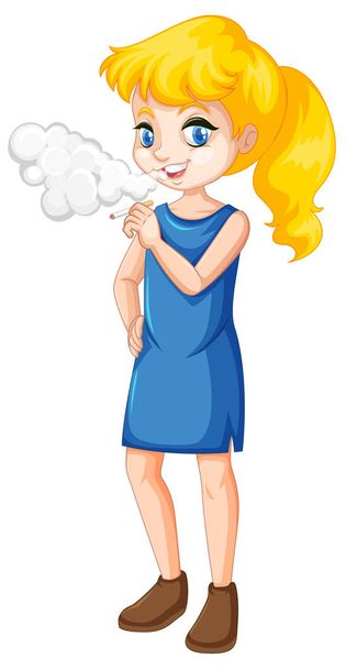 Девушка-подросток, курящая на белом фоне
 - Вектор,изображение