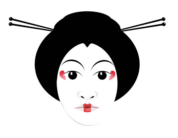 Hier sind Geisha-Haarstäbchen abgebildet. Haarstäbchen werden modern verwendet, stammen aber von japanischen Geisha, wie hier in schwarz, weiß und rot isoliert auf einem Hintergrund dargestellt. - Foto, Bild