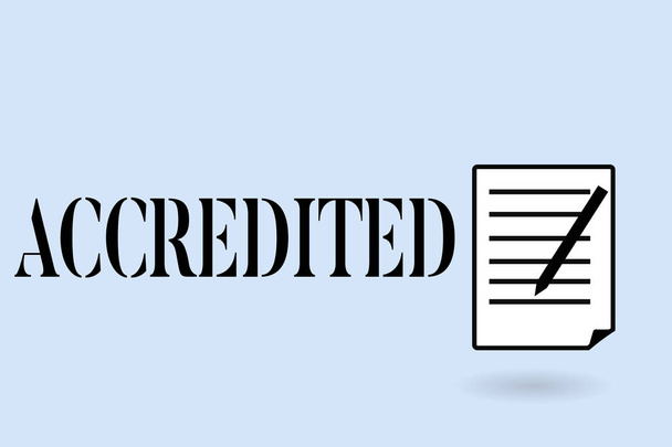 Tekst pisma ręcznego pisania akredytowane. Koncepcja znaczenie mających kredyty organ do coś Certified autoryzowane - Zdjęcie, obraz