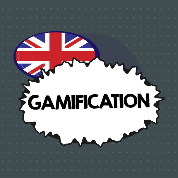 Szöveg jel mutatja a Gamification. Fogalmi fénykép játékot játszik más területekre jellemző elemek alkalmazása - Fotó, kép