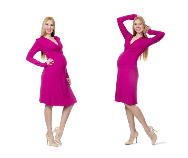 Pretty pregnant woman in pink dress isolated on white - Foto, Imagen