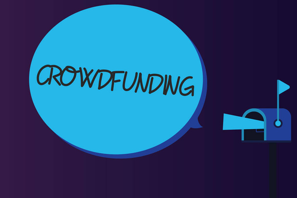 Word pisanie tekstu Crowdfunding. Koncepcja biznesowa dla finansowania projektu przez podniesienie ceny z dużej liczby wyświetlone - Zdjęcie, obraz