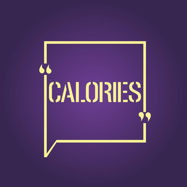Текстовый знак с калориями. Концептуальное фото Энергия, выделяемая пищевыми продуктами, перевариваемая организмом-гуанализатором
 - Фото, изображение