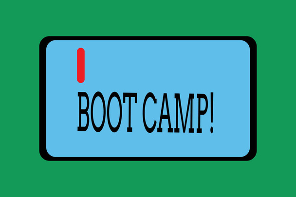 Escritura manual conceptual que muestra Boot Camp. Foto de negocios mostrando Campamento de entrenamiento militar para nuevos reclutas Disciplina dura Fitness
. - Foto, imagen