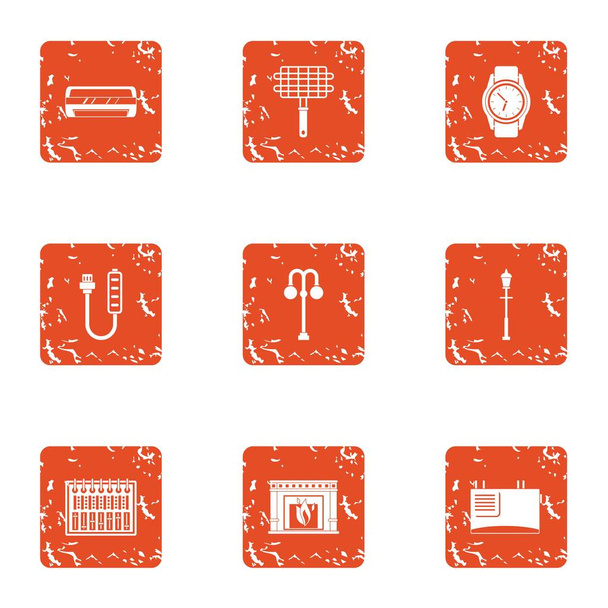Home grill icons set, grunge style - Vector, Image