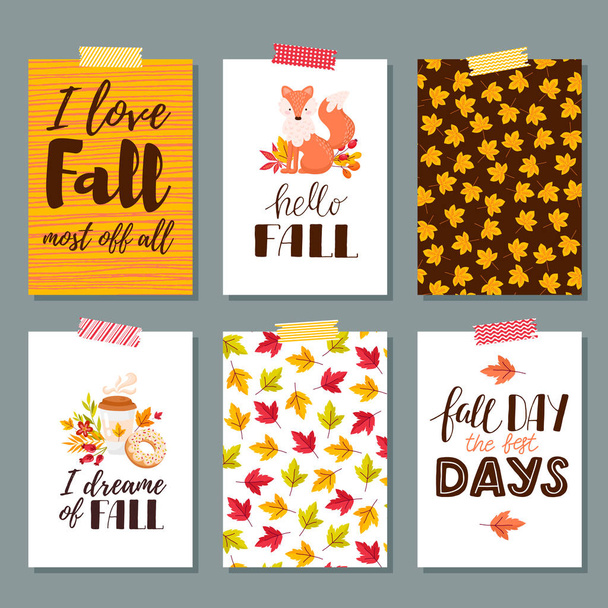 Set of Autumn sale flyer template with lettering, orange leaves. Fall promotion. Poster, banner, card, label, and other design. Vector illustration - Vektor, Bild