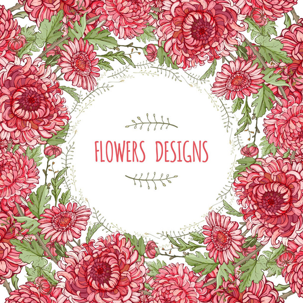 赤い菊の花背景。花カード テンプレート - ベクター画像