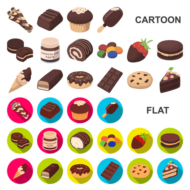 Schokolade Dessert Cartoon-Ikonen in Set-Kollektion für Design. Schokolade und Süßigkeiten Vektor Symbol Stock Web Illustration. - Vektor, Bild