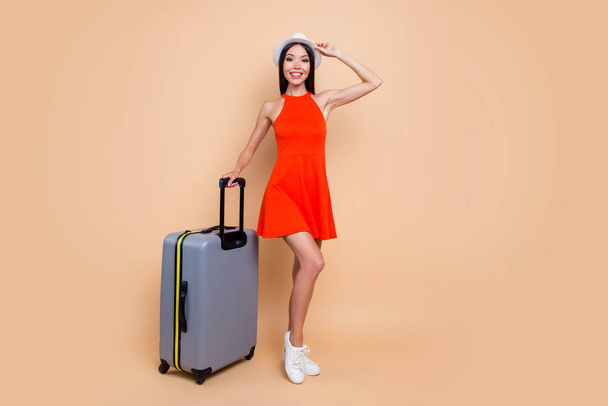 People person she her long awaited trip concept. Full length siz - Фото, изображение