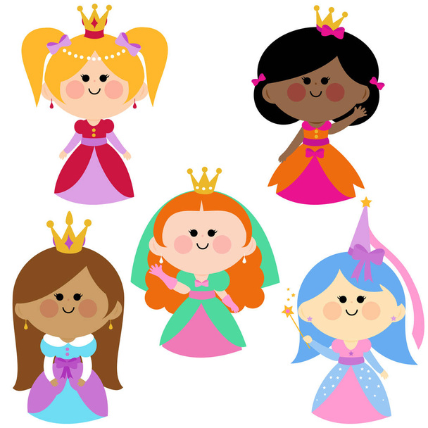 Beautiful girl princesses. Vector illustration set - Vector, Image