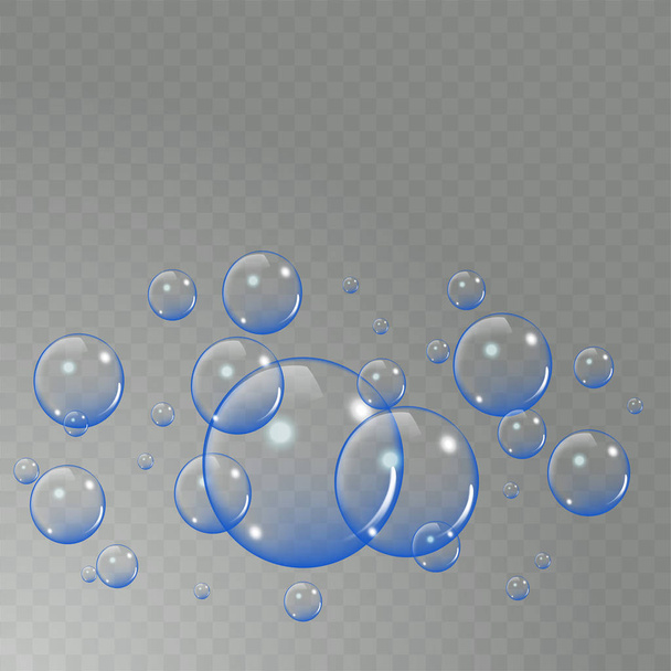 Реалістичний набір мильних бульбашок ізольований на світлому прозорому фоні. Векторна ілюстрація
 - Вектор, зображення