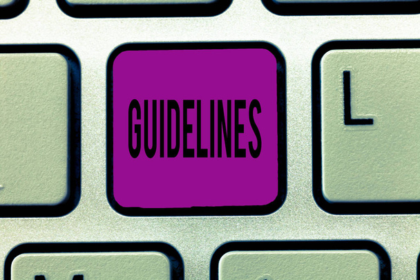 Writing note showing Guidelines. Business photo showcasing General rule principle piece of advice Policies Instructions - Photo, Image