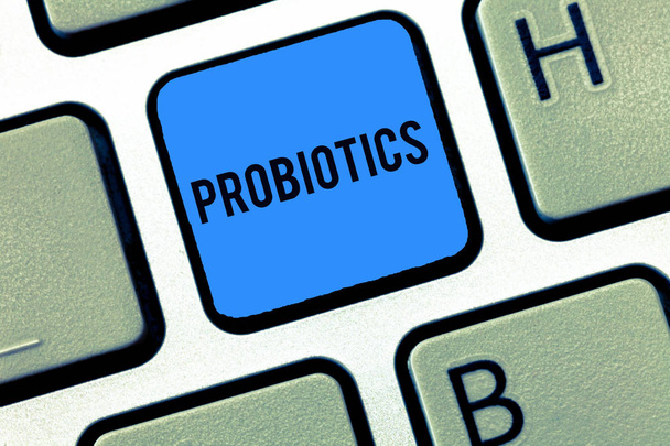 Szöveg írása probiotikumok szó. Üzleti koncepció élő baktériumok mikroorganizmus házigazdája a szervezetbe, annak ellátások - Fotó, kép