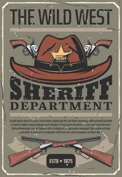 Klobouk šerifa amerického divokého západu, zbraň - Vektor, obrázek