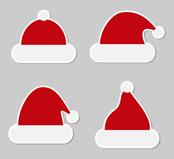 Nálepka červená vánoční čepice. Vánoční čepice Santa Claus. Eps10 - Vektor, obrázek