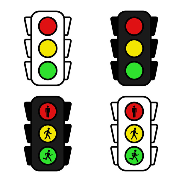 Набор светофоров в линейке и плоский дизайн на пустом фоне. Eps10
 - Вектор,изображение