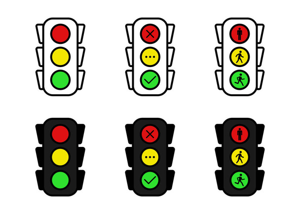 Conjunto de semáforo em linha e design plano sobre fundo em branco. Eps10
 - Vetor, Imagem