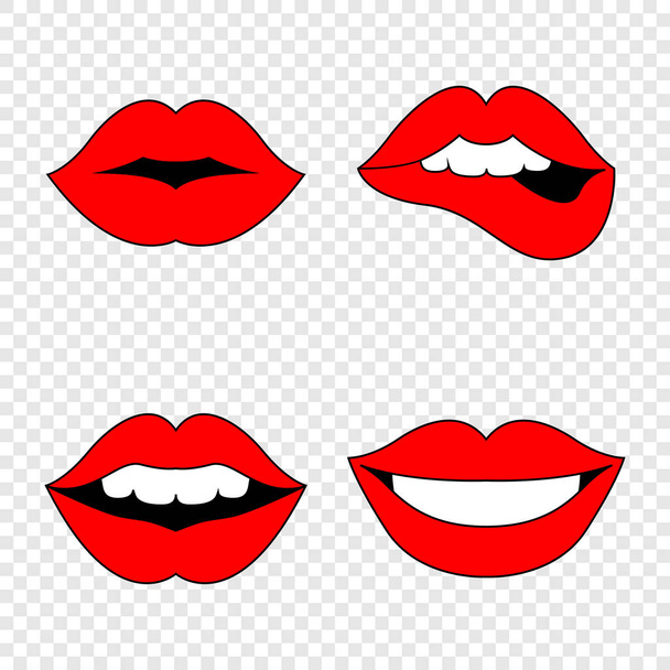 Kırmızı kadının dudakları kümesi. Dudaklar ayarlayın. Düz tasarım dudaklarında. Eps10 - Vektör, Görsel