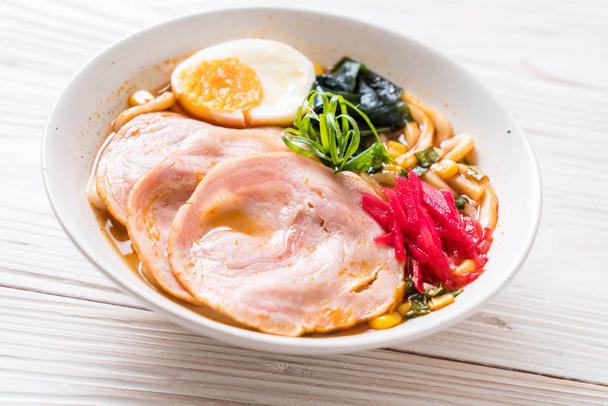 spicy miso udon ramen noodle with pork - japanese food style - 写真・画像