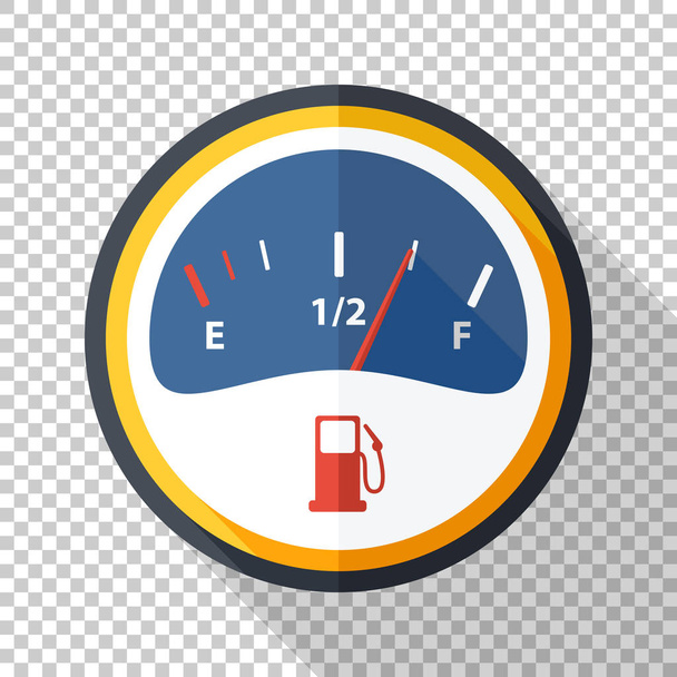 Polttoainemittarin ikoni tasaisella tyylillä läpinäkyvällä pohjalla
 - Vektori, kuva