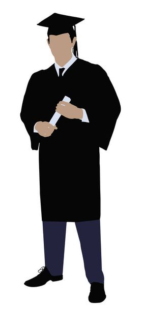 Portrait Of A Graduate Student With Diploma Standing On White Background - Vector, Image