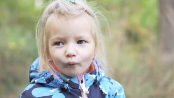 little girl walks in autumn park. close-up baby. - Footage, Video