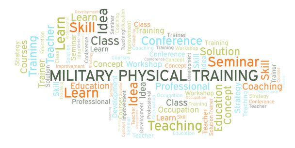 軍事の物理的な訓練の単語の雲。テキストのみで作られた Wordcloud. - 写真・画像