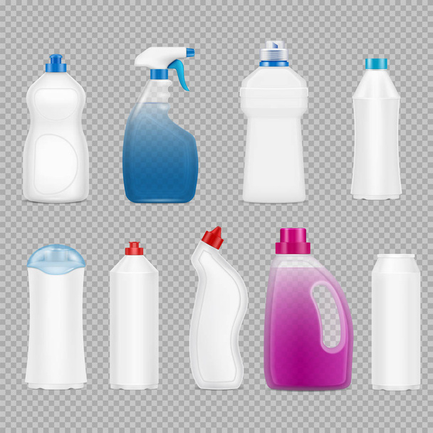 Detergent Bottles Transparent Set - Διάνυσμα, εικόνα
