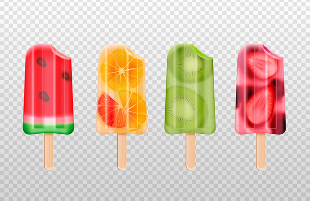 Pokousaný Icecream Popsicles sada - Vektor, obrázek