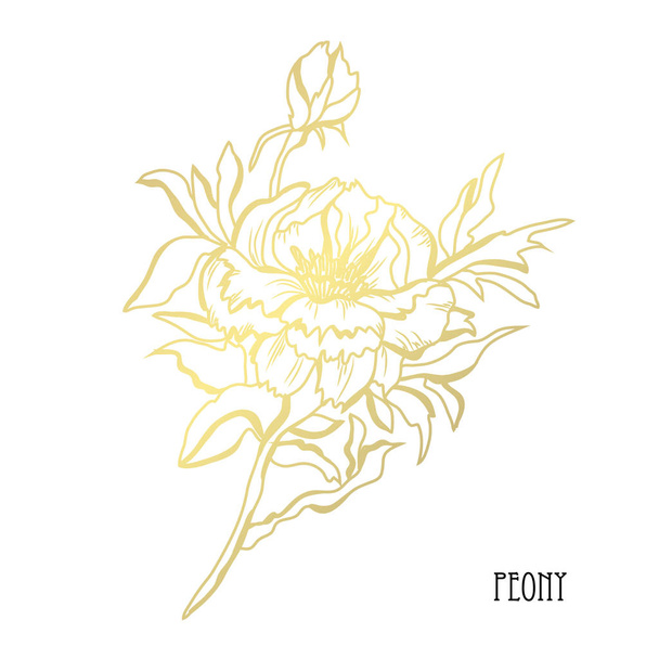 Decorative peony flowers, design elements. Can be used for cards, invitations, banners, posters, print design. Golden flowers - Vector, Image