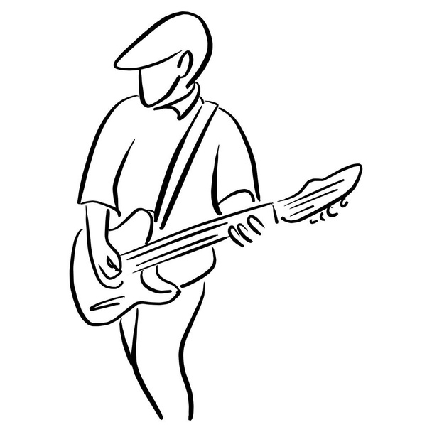 ember, egy elektromos gitár vektoros illusztráció vázlatot doodle kézzel rajzolt, fekete vonalakkal, elszigetelt fehér background - Vektor, kép