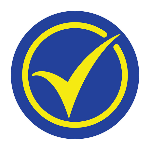 Cochez icône symbole vectoriel, accepter bouton, cocher, OK icône en couleurs jaune et bleu
. - Vecteur, image