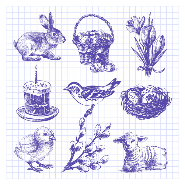 Set de Pascua. ilustraciones dibujadas a mano
 - Vector, Imagen