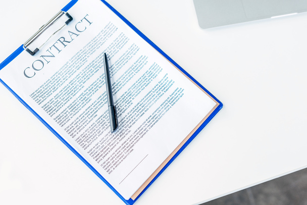 top view of business contract with pen on white table - Photo, Image