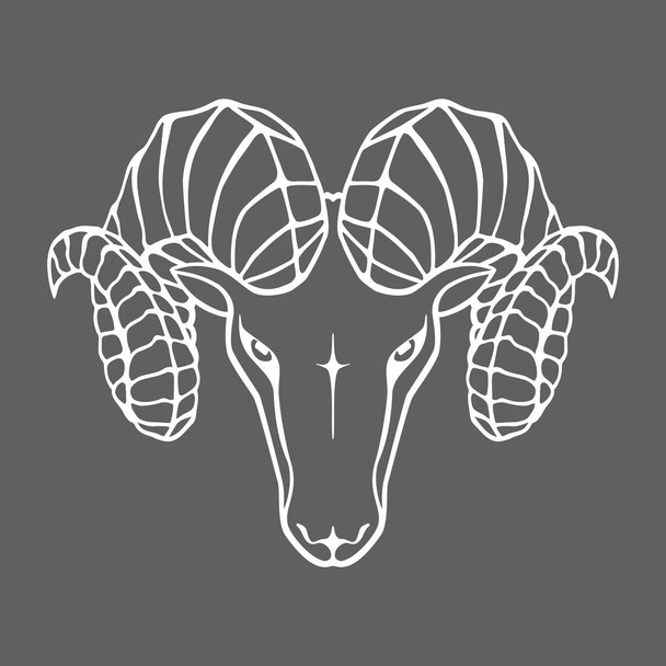 Sign head ram isolated on gray background. Icon aries. Symbol argali. Abstract flat image. vector illustration - Vector, Image