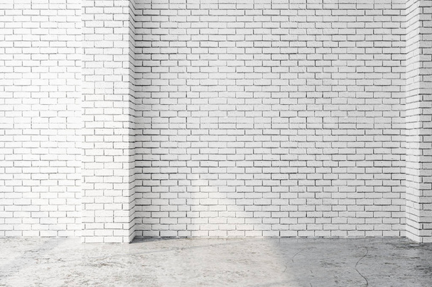 Interior branco com parede de tijolo vazio e luz solar. Preparem-se, 3D Rendering
  - Foto, Imagem