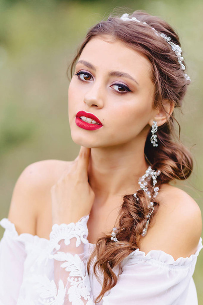 cozy young girl with red lips closup portrait - Foto, Bild