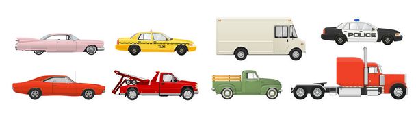 Different cars set. Side view vehicles. Vector illustration. - Vector, Image