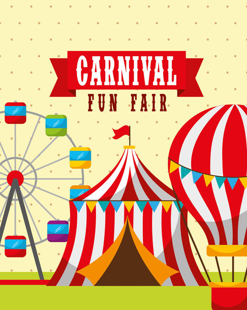 çadır sıcak hava balonları ve carousel karnaval Eğlence Fuarı vektör çizim - Vektör, Görsel