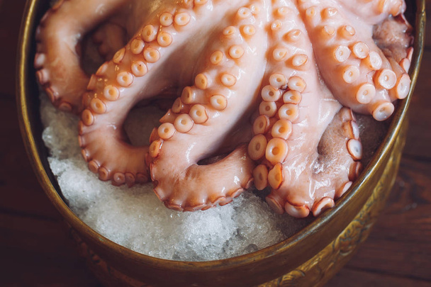 closeup of fresh raw octopus on ice - Fotó, kép