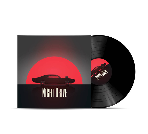 Night Drive Music Playlist Capa Design. Design de capa de disco de vinil. Ilustração vetorial
. - Vetor, Imagem
