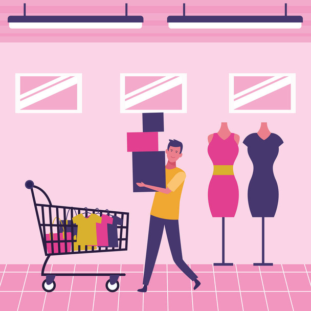 Kunde kauft Kleidung im Einkaufszentrum Szenerie Vektor Illustration Grafik-Design - Vektor, Bild
