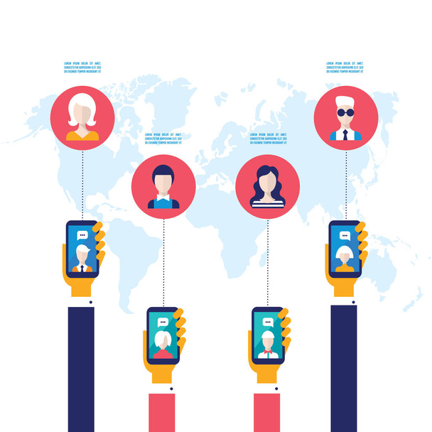Hand holdingsmart phone with icons Social network Successful business concept Vector illustration - Διάνυσμα, εικόνα
