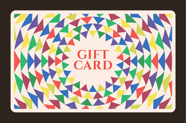 Gift card with abstract geometry pattern (triangle texture).Polygon shape background template in colorful, rainbow graphic.  Modern hipster vector design for Gift Voucher, Discount Shop Coupon, reward - Vector, Image