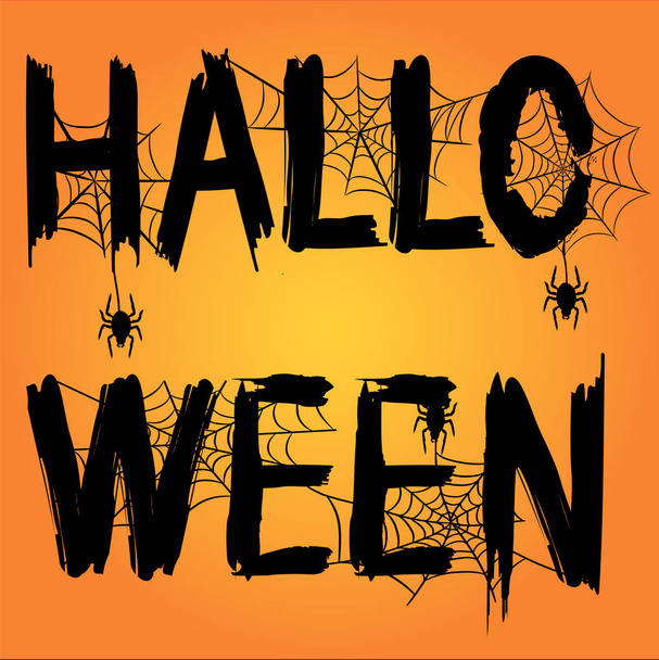 Happy Halloween Text Banner with Spider, Web and Bat, Stock Vector Illustration - Vector, afbeelding