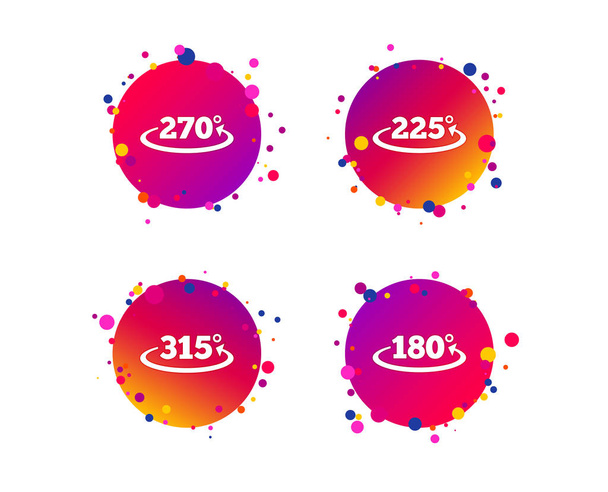 Angle 180-315 degrees icons. Geometry math signs symbols. Full complete rotation arrow. Gradient circle buttons with icons. Random dots design. Vector - Vecteur, image