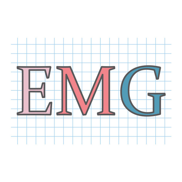 EMG (Electromyography) acronym written on checkered paper sheet- vector illustration - Vector, Image