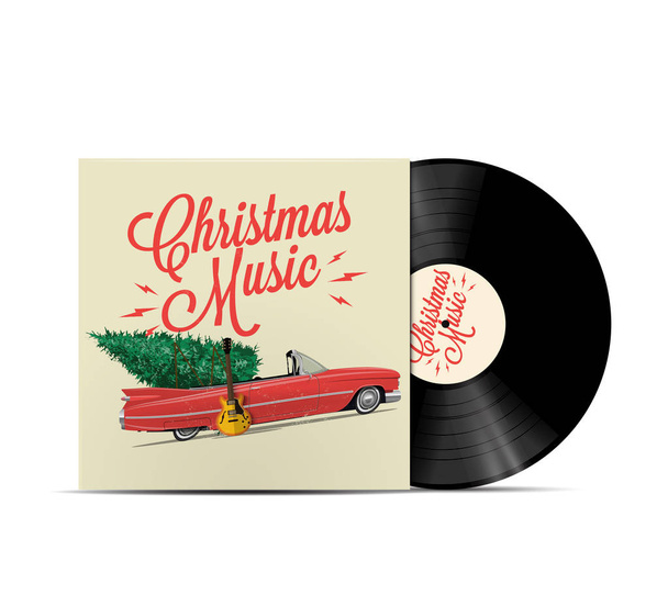 Noel müzik çalma listesi kapak resmi. Vinil disk kapağı. Gerçekçi vektör çizim - Vektör, Görsel